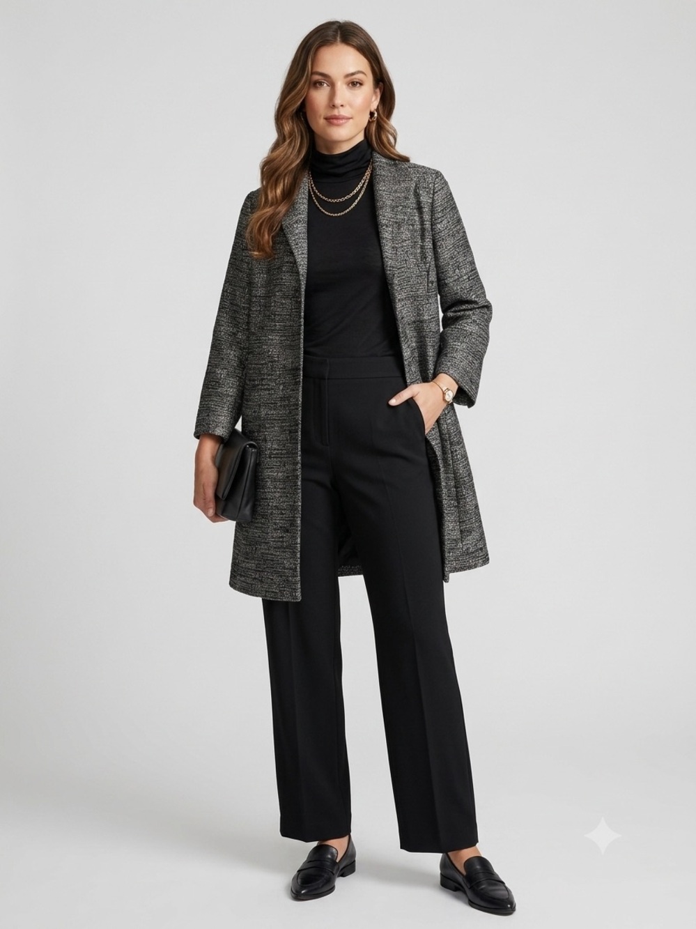 Eileen Fisher Silk Linen Textured Metallic Tweed Duster Coat Jacket Black Silver